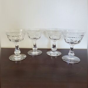 Vintage Seneca Laurel (Round Base) Crystal  Champagne/Tall Sherbert ~ Set Of 4